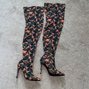 MISS L by LILIANA Gisele-7B Orange Camouflage Thigh High Boots